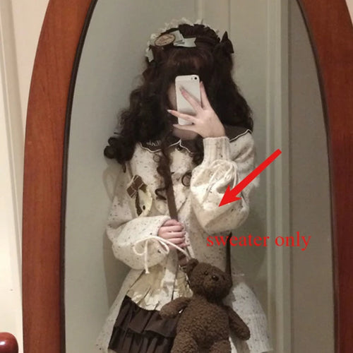 Load image into Gallery viewer, Japanese Sweet Lolita Cardigans Women Y2k Aesthetic Hollow Out Bandage Sweater Kawaii Bow Pocket 2025 Casual Streetwear JK Tops
