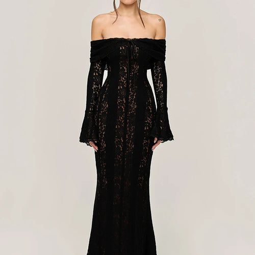 Load image into Gallery viewer, Lace Off-shoulder Sexy Maxi Dress Women Strapless Backless Long Sleeve Bodycon Evening Club Party Long Dress Elegant
