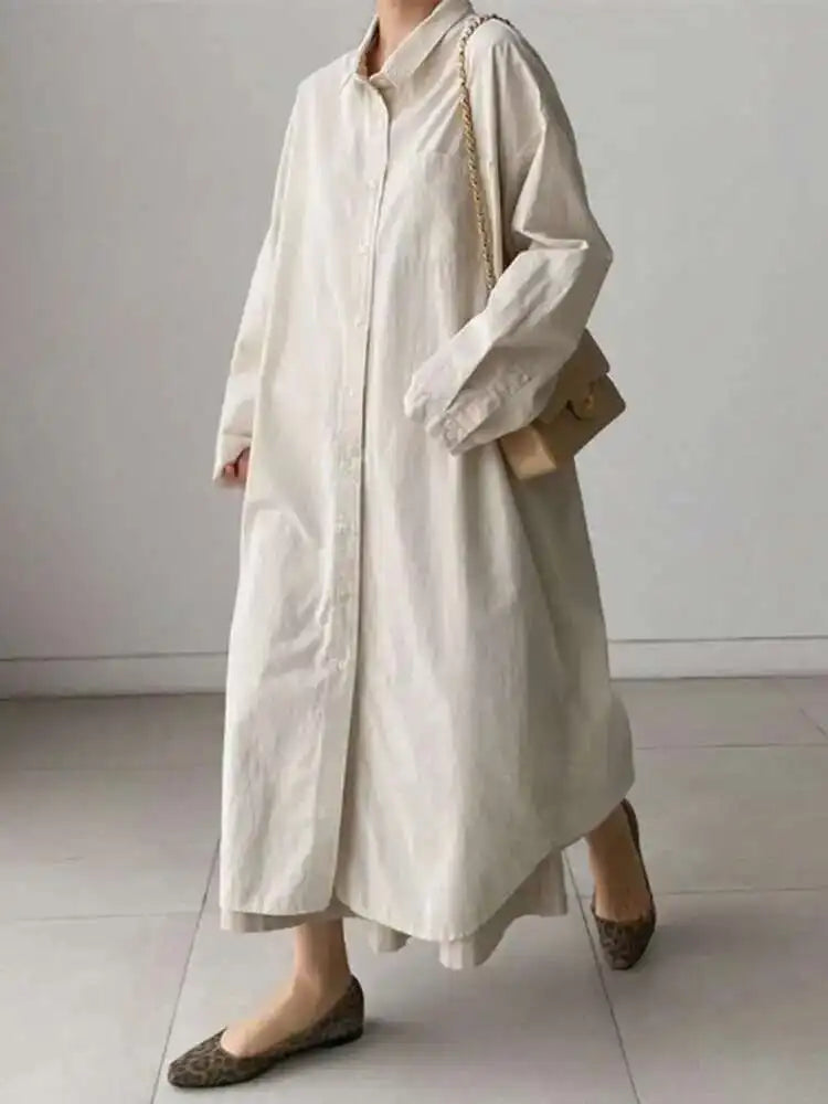 Women White Brief Long Big Size Blouse New Lapel Long Sleeve Loose Fit Shirt Fashion Tide Spring Autumn 2025 1DH0485