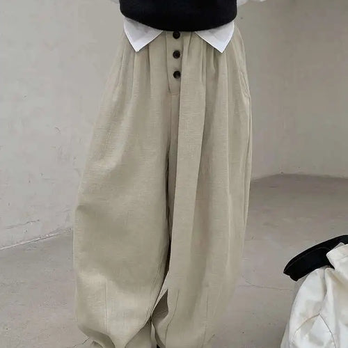 Load image into Gallery viewer, High Waist Khaki Button Pleated Brief Thick Long Wide Leg Pants New Trousers Women Fashion Tide Spring Autumn 2025 1DH8388
