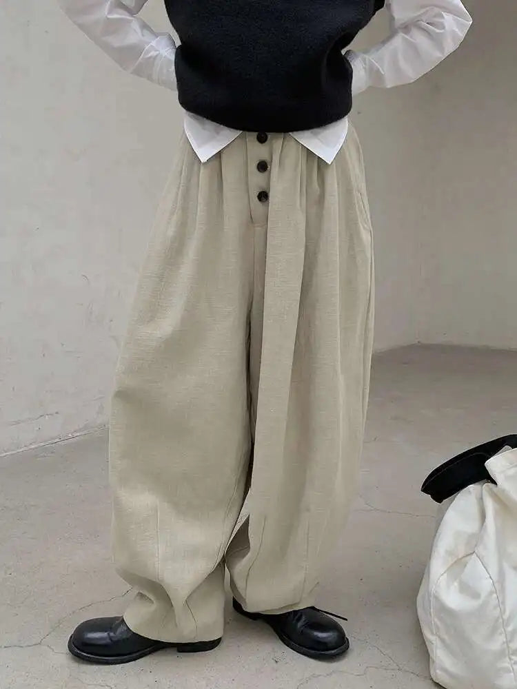 High Waist Khaki Button Pleated Brief Thick Long Wide Leg Pants New Trousers Women Fashion Tide Spring Autumn 2025 1DH8388