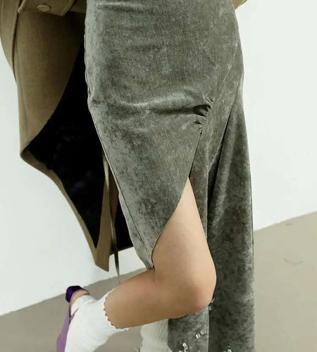 High Waist Gray Green Rhinestones Irregular Elegant Half-body Skirt Women Fashion Tide New Spring Autumn 2025 1DH8207