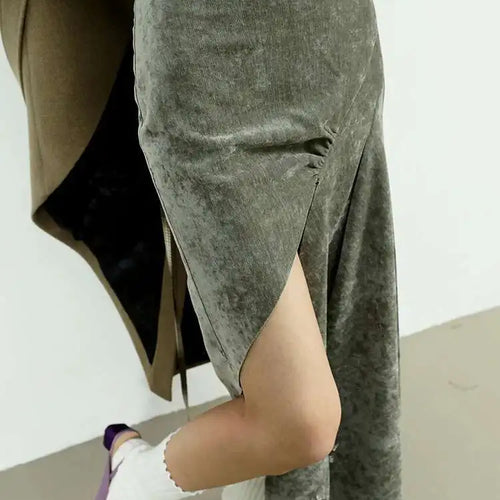 Load image into Gallery viewer, High Waist Gray Green Rhinestones Irregular Elegant Half-body Skirt Women Fashion Tide New Spring Autumn 2025 1DH8207
