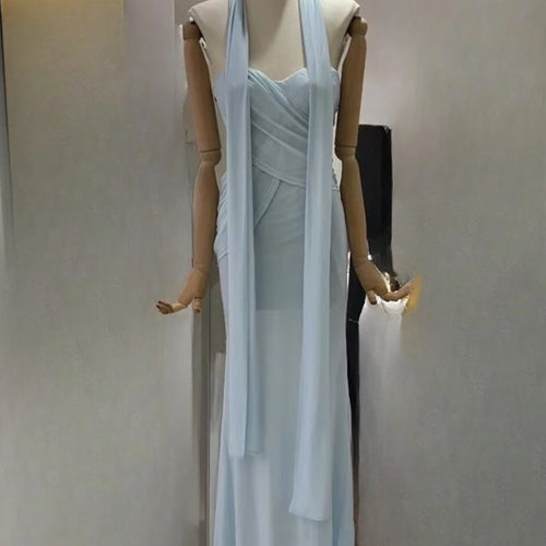 Load image into Gallery viewer, Slimming Sheer Spliced Folds Sexy Dresses for Women Strapless Sleeveless Patchwork Ribbon Elegant Dress Female New
