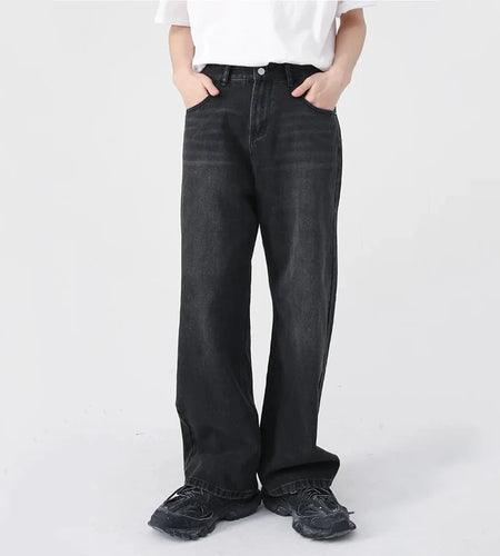 Men's Jeans New Straight Wide Leg Pants Fashion Summer Vintage Male Trousers Fashion Tide Black-grey Washed 9A5577