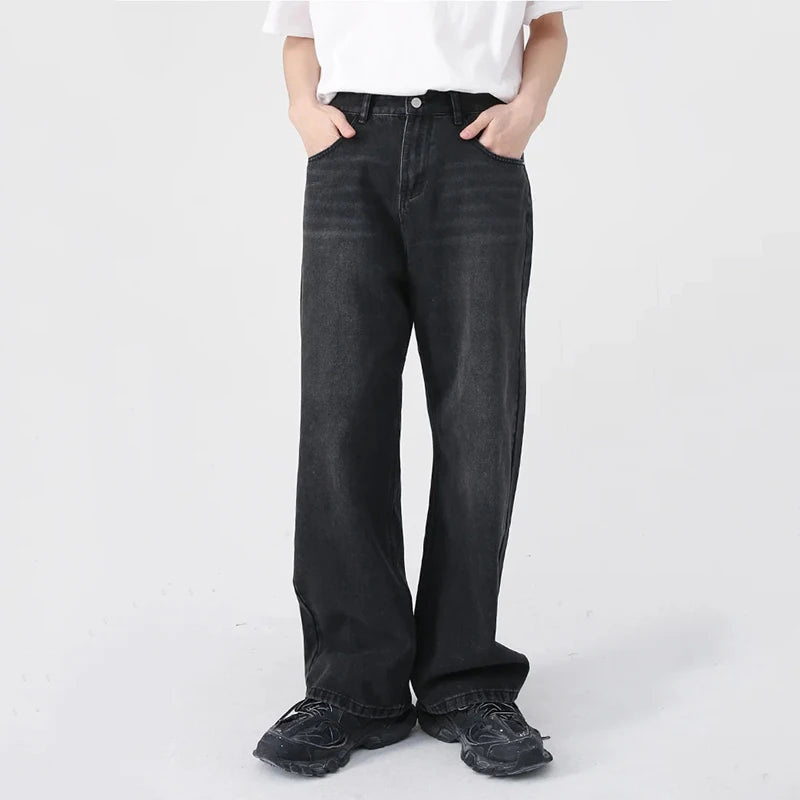 Men's Jeans New Straight Wide Leg Pants Fashion Summer Vintage Male Trousers Fashion Tide Black-grey Washed 9A5577