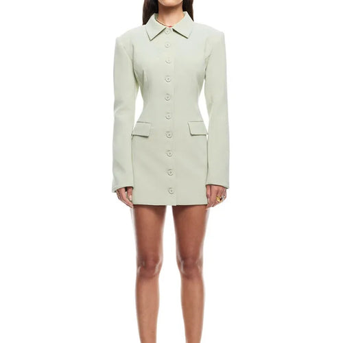 Load image into Gallery viewer, Long Sleeve Lapel Sexy Mini Dress For Women Solid Single-breasted Two Pocket High Waist Office Lady Blazer Dress

