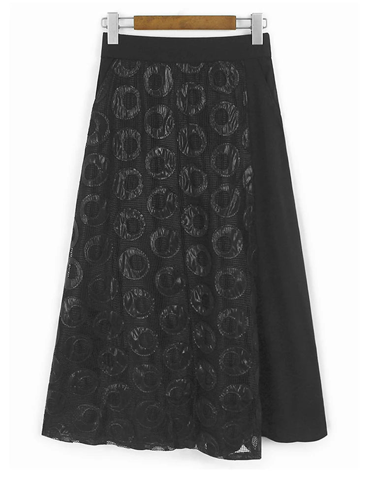 Black Dot T-shirt Hollow Out Skirt Two Pieces Suit New Round Neck Short Sleeve Women Fashion Spring Summer 2025 1DJ1100