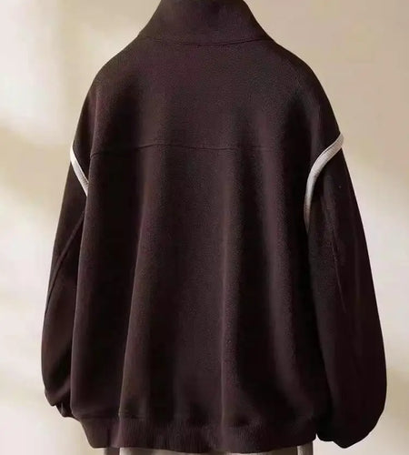 Autumn Fashion Women Brown Patchwork Short Jacket Korean Long Sleeve Zipper Coat Loose Casual Holiday Tops Popular Streetwear