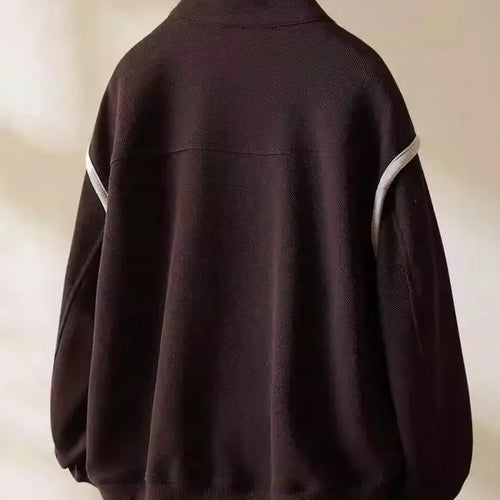 Load image into Gallery viewer, Autumn Fashion Women Brown Patchwork Short Jacket Korean Long Sleeve Zipper Coat Loose Casual Holiday Tops Popular Streetwear
