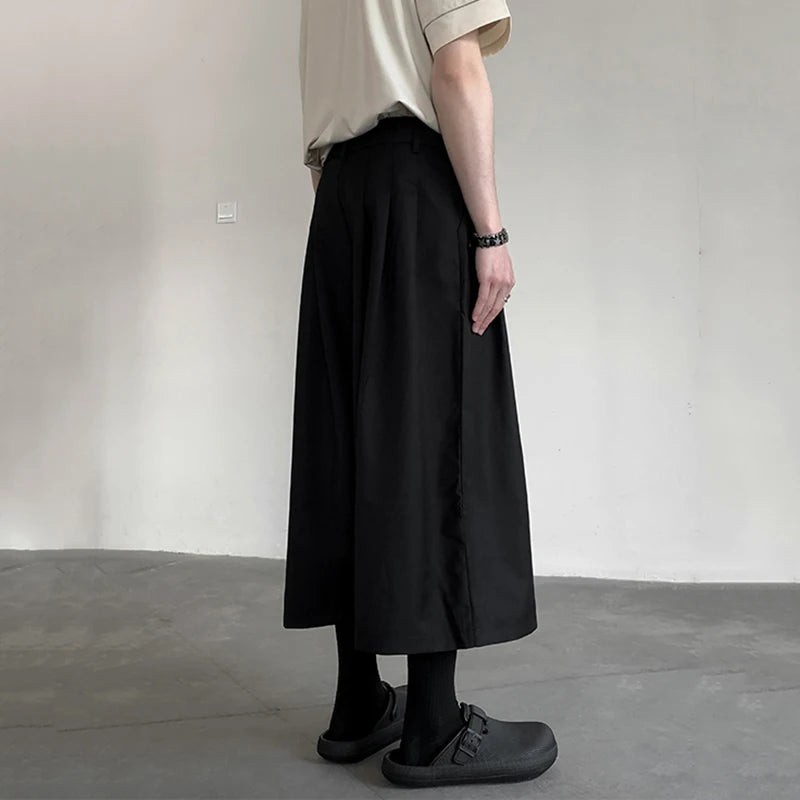 Casual Pants Men's Wear Dark Style Wide Leg Trousers Simple Summer Loose Pocket Male Bottoms Fashion Calf-Length 9C5662