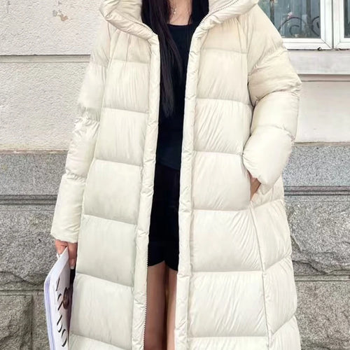 Load image into Gallery viewer, Solid Patchwork Pockets Long Jackets For Women Hooded Long Sleeve Spliced Zipper Winter Loose Coats Female Fashion
