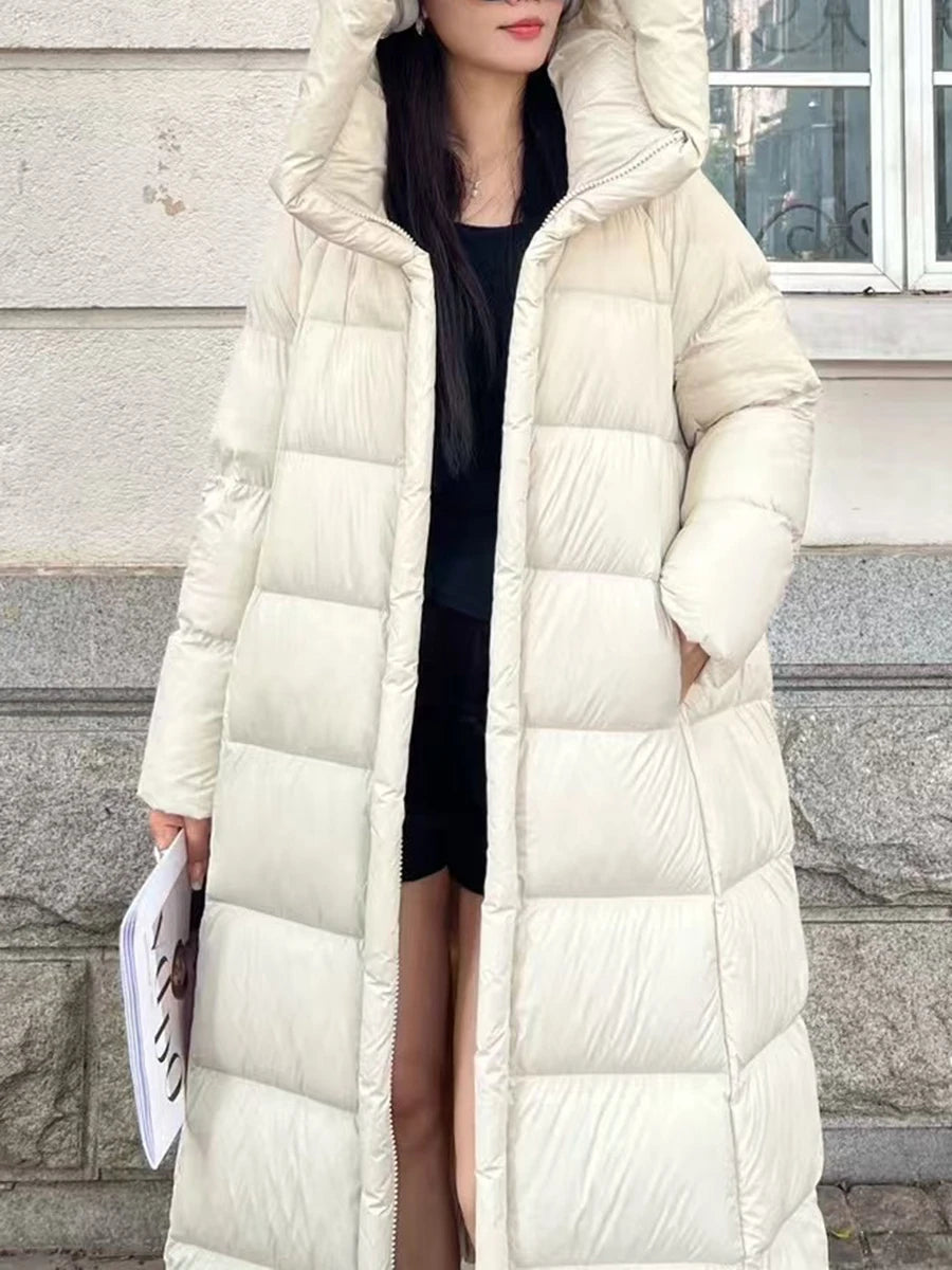 Solid Patchwork Pockets Long Jackets For Women Hooded Long Sleeve Spliced Zipper Winter Loose Coats Female Fashion