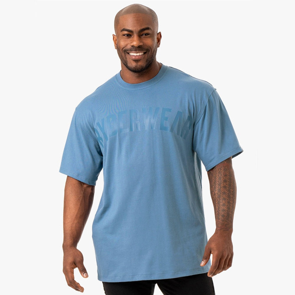 Fitness Sport T-shirt Men Cotton Casual Loose Short Sleeve Tee Shirt Male Gym Bodybuilding Tops Summer Crossfit Training Apparel