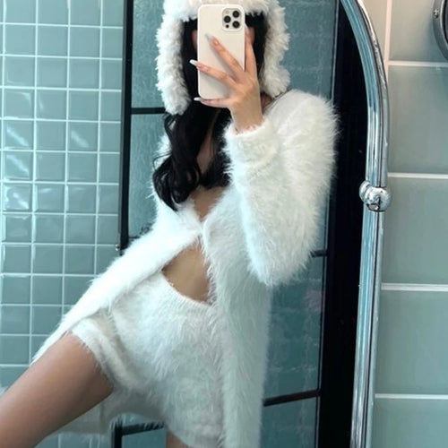 Load image into Gallery viewer, Sexy Knitted Two Pieces Cashmere Cardigan + High Waist Shorts Autumn New Ensemble Femme 2  Outfit Korean Y2k Suit
