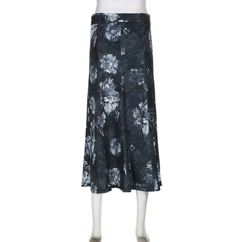 Load image into Gallery viewer, Grunge Stitched Belted Floral Printed Long Skirt Female Vintage Fashion A-Line Autumn Skirt Party 2000s Aesthetic Y2K
