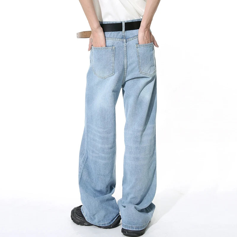 Men's Straight Jeans American Style Gradient Color Button Pockets Male Wide Leg Denim Pants Casual Spring Chic 9C4510