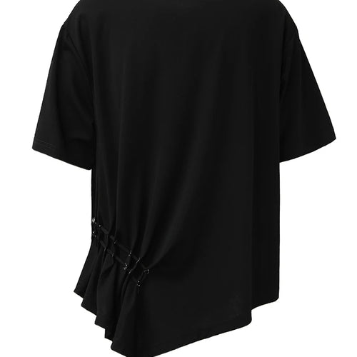 Load image into Gallery viewer, Women White Drawstring Irregular Hem Big Size T-shirt New Round Neck Short Sleeve Fashion Tide Spring Summer 2025 CPG1374
