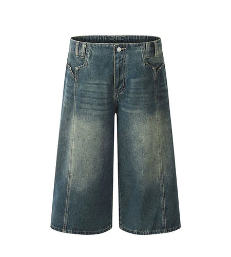 Men's High Street New American Style Casual Washed Cropped Male Denim Shorts Straight Leg Gradient Color Summer 9W1724