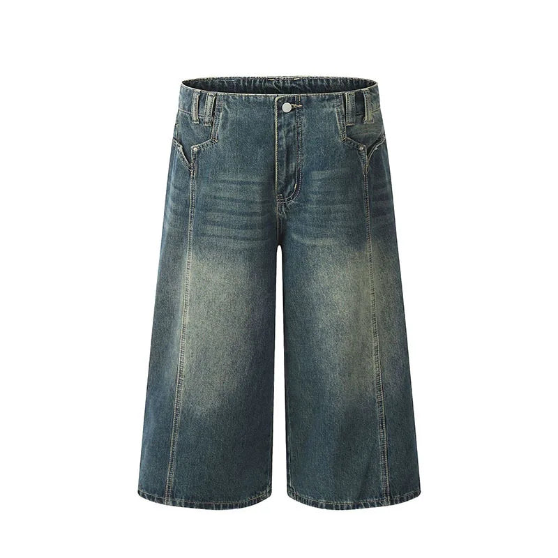 Men's High Street New American Style Casual Washed Cropped Male Denim Shorts Straight Leg Gradient Color Summer 9W1724