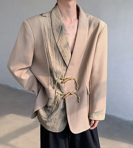 Men's Suit Coat Spring New Chinese Style Design Button Decoration Handsome Single Breasted Loose Male Clothing 9W1707