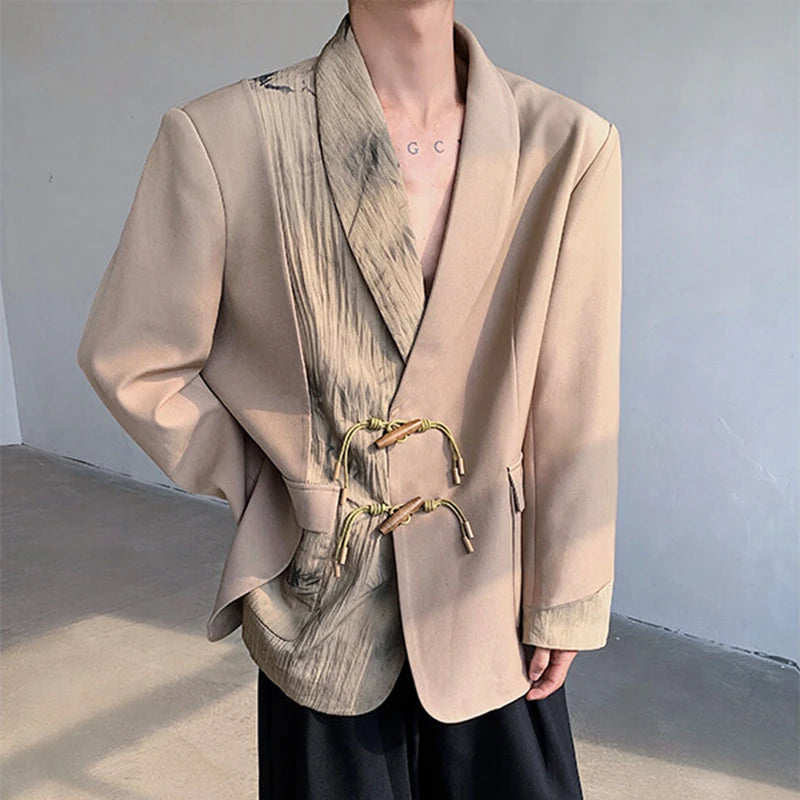 Men's Suit Coat Spring New Chinese Style Design Button Decoration Handsome Single Breasted Loose Male Clothing 9W1707