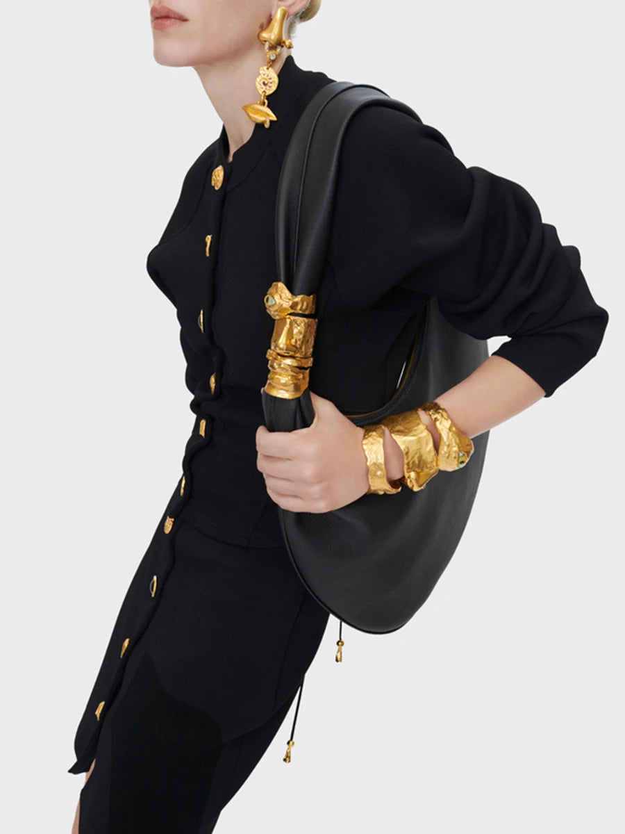 Solid Spliced Breasted Elegant Two Piece Sets for Women Round Neck Long Sleeves Top High Waist Skirt Set Female New