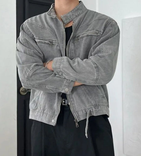 Spring Men's Jakect Washed Stand Collar Male Denim Jackets New Loose Style New Korean Solid Color Trendy Menwear 9W1454