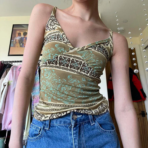 Load image into Gallery viewer, Fashion Bohemia Style Printed V-Neck Camisole Women Summer Vintage Mini Slimming Sleeveles Top 2000s Sexy Clothes New
