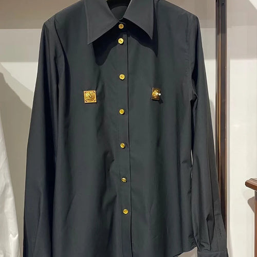 Load image into Gallery viewer, Solid Spliced Sequined Fashion Shirts for Women Lapel Long Sleeves Patchwork Single Breasted Shirt Female Clothing
