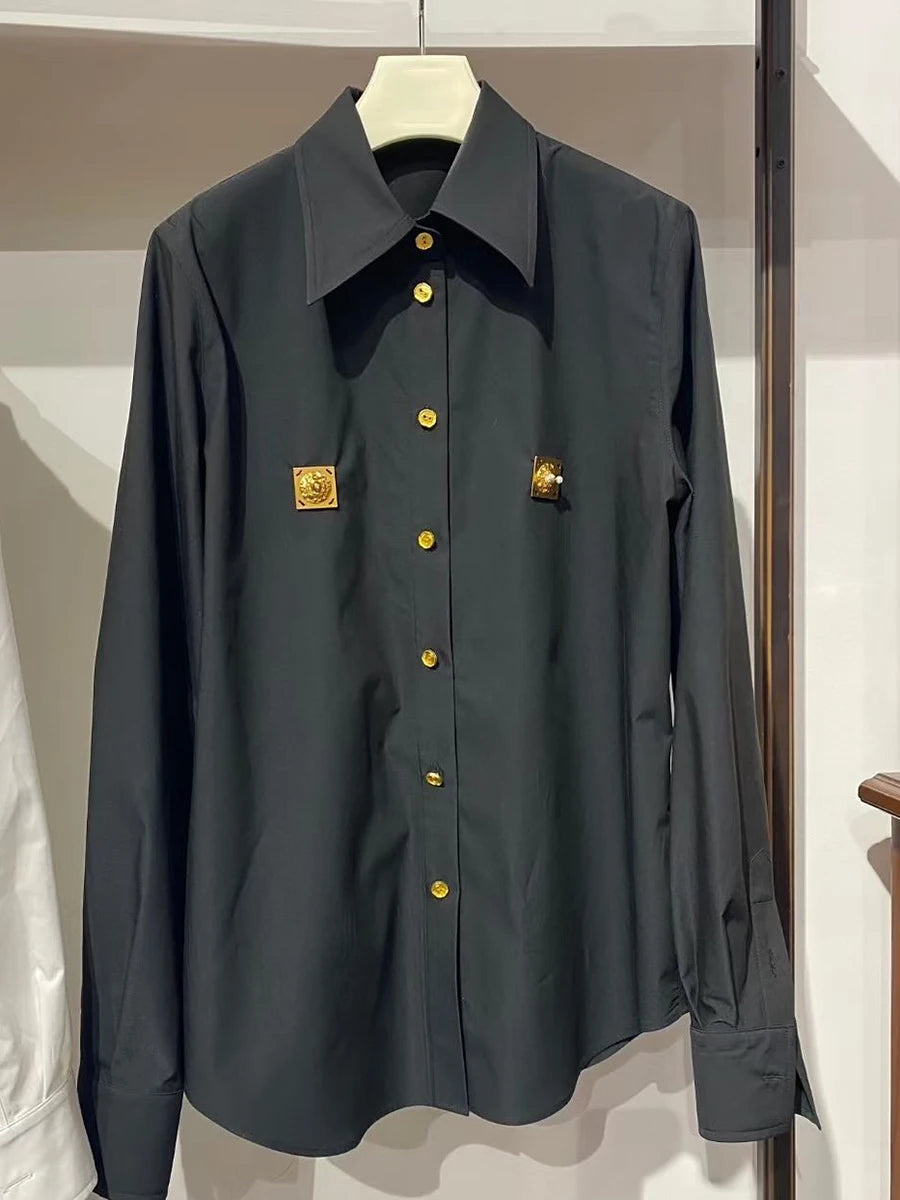 Solid Spliced Sequined Fashion Shirts for Women Lapel Long Sleeves Patchwork Single Breasted Shirt Female Clothing