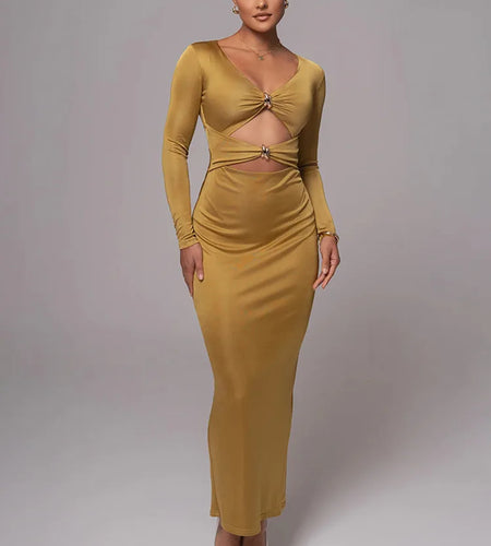 Sexy Hollowed Out Long Sleeved Dress Dress For Women Elegant Bodycon Party Club Evening Dress Winter 2025 Female Vestido