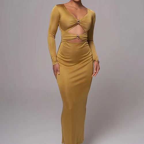 Load image into Gallery viewer, Sexy Hollowed Out Long Sleeved Dress Dress For Women Elegant Bodycon Party Club Evening Dress Winter 2025 Female Vestido
