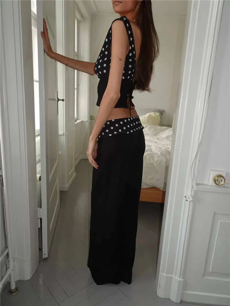 Backless Polka Dot Crop Tops Women Vest Fashion Summer New Oblique Shoulder Sleeveless Tank Tops Pullovers Female