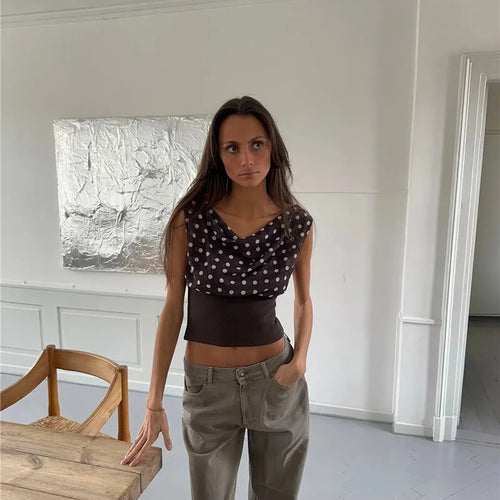 Load image into Gallery viewer, Backless Polka Dot Crop Tops Women Vest Fashion Summer New Oblique Shoulder Sleeveless Tank Tops Pullovers Female
