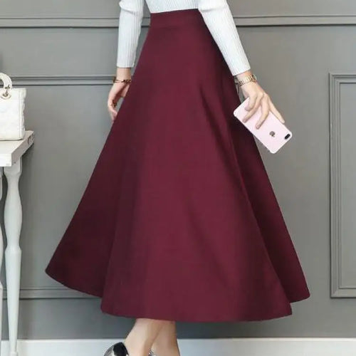 Load image into Gallery viewer, Black Elastic High Waist Pocket Long Skirt Women's Spring And Autumn Basic Casual Pleated Plus Size Slim Versatile Red Skirt
