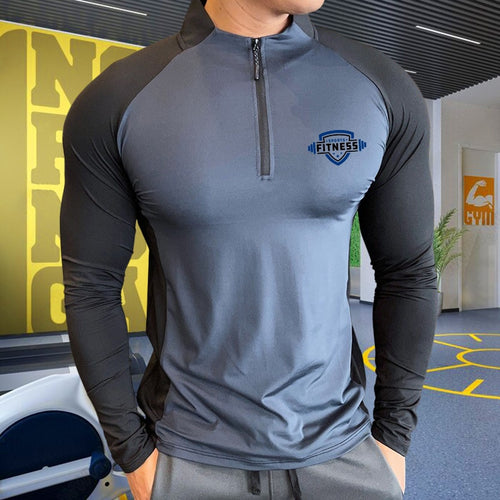 Load image into Gallery viewer, Mens Fitness Trainer Training Tshirts Tops Gym Workout Compression Sweatshirt for Running Football Jersey High Collar Sportswear
