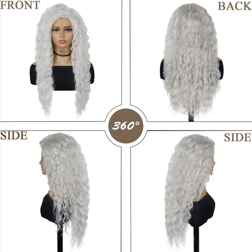 Load image into Gallery viewer, Synthetic Hair Long Grey Wigs for Women Thick Long Wavy Wig Fluffy Hairine with No Hair Part Regular Wigs Female Costume Wigs
