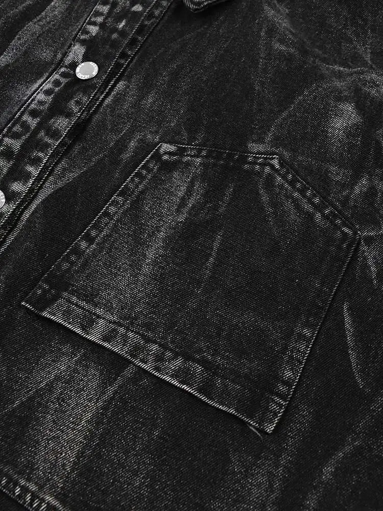 Loose Fit Black Denim Pocket Big Size Casual Jacket New Lapel Long Sleeve Women Coat Fashion Spring Autumn 2025 CPG0026