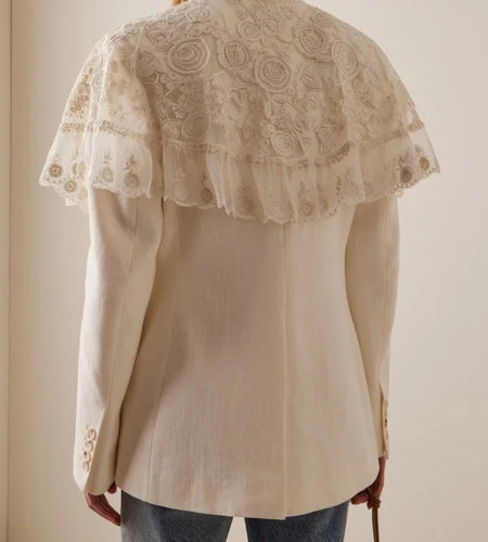 Casual Coat Women Autumn Winter Elegant Deep V-Neck Single-button Ruffle Lace Design Long Sleeves Jacket Woman 2025