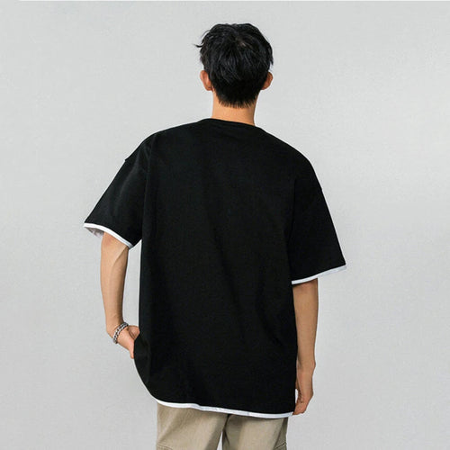 Load image into Gallery viewer, Fake Two-piece Men&#39;s T-shirt Summer New Trendy Solid Color Tees Half Sleeves Round-collar Loose Male T-shirts 2025 9W1295
