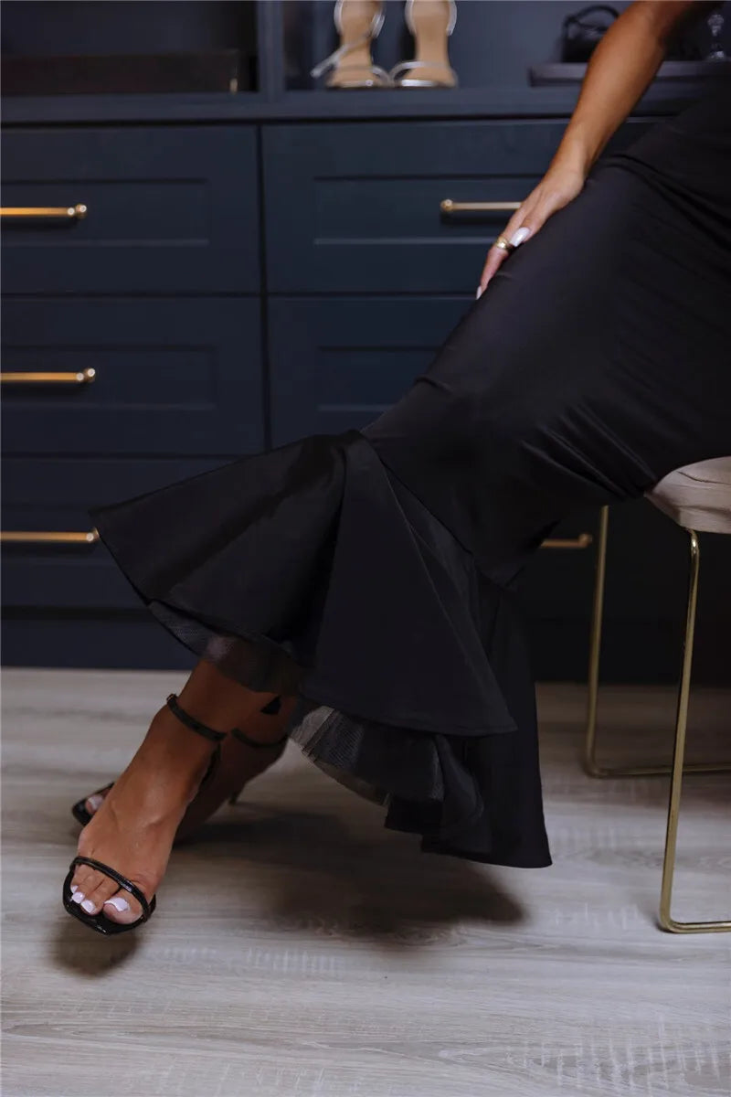 Sleeveless Fishtail Maxi Dress For Women Autumn New Halter Deep V Neck Backless Bodycon Party Sexy Long Dress Elegant