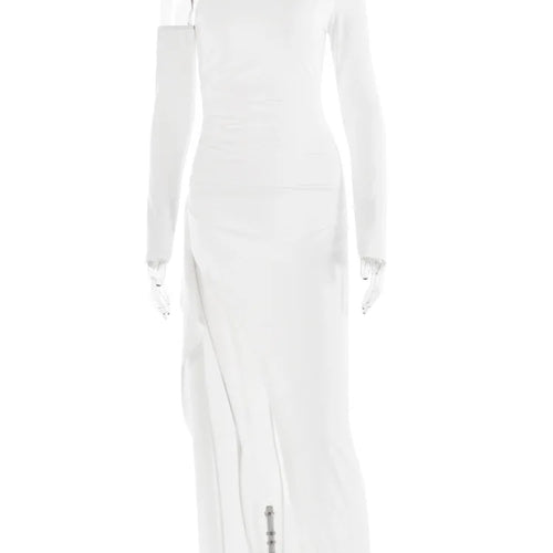 Load image into Gallery viewer, Autumn Sexy Fashion Long Sleeve High Split Women's Dress Oblique Shoulder Elegant Party Club Long Slim Fit Evening Dress
