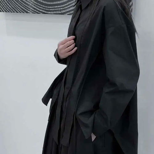 Load image into Gallery viewer, Women Black Irregular Slit Hem Big Size Casual Blouse New Lapel Long Sleeve Shirt Fashion Tide Spring Autumn 2025 1DH5095
