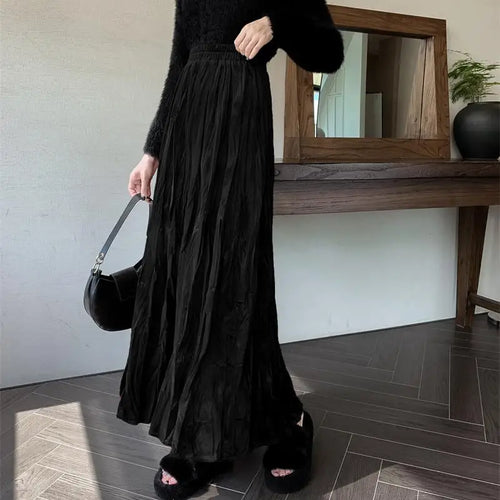 Load image into Gallery viewer, Autumn Winter Women's Black Red Elastic High Waist Velvet Skirt Korean Version Brown Elegant Vacation Party Pleated Long Skirts
