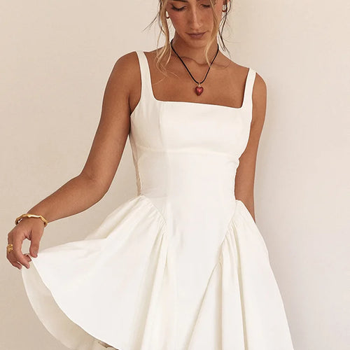 Load image into Gallery viewer, Elegant Backless Bow Mini Dress For Women 2023 Autumn New Square Collar Sleeveless Ruffles Sexy Dress Vintage Fashion
