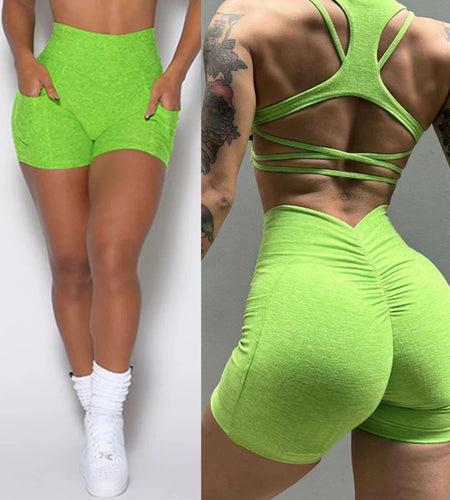 Yoga Pants Back V Butt Women High Waist Fitness Workout Tights Gym Push Up Running Scrunch Fitness Leggings Shorts Active Wear