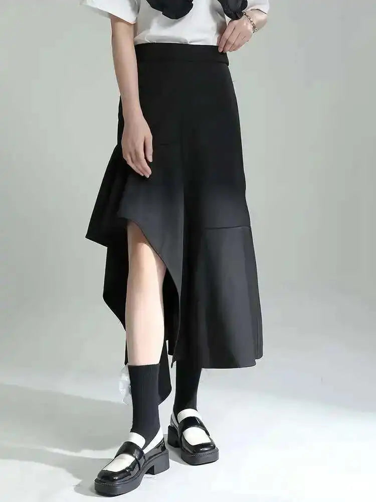 High Waist Irregular Black Ruffles Slit Elegant Party Half-body Skirt Women Fashion Tide New Spring Autumn 2025 1DE7718