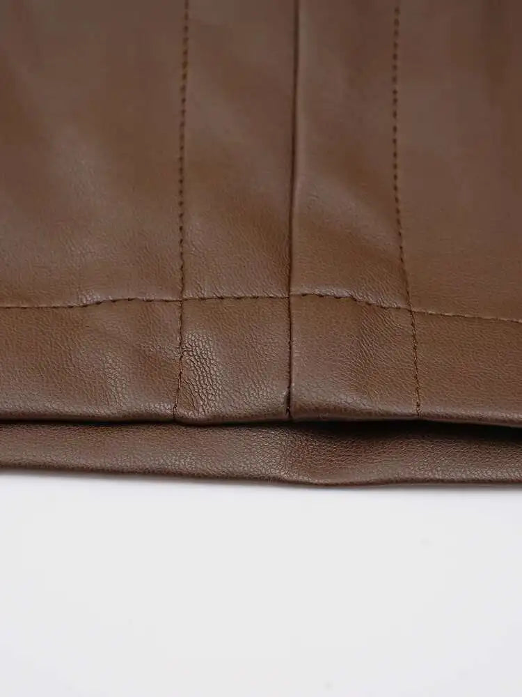 Women Black  Pu Leather Pockets Big Size Long Vest Dress New V-Neck Sleeveless Fashion Tide Spring Autumn 2025 CPG2085