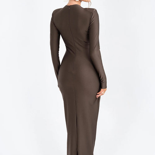 Load image into Gallery viewer, Hollow Out Long Sleeve Sexy Maxi Dress For Women Gown Fashion Solid Bodycon Ruched Club Evening Elegant Long Dress
